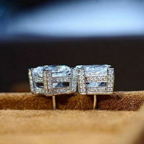 3Ct Square Open Gallery Full 3D Iced Prongs Incrusted Open Bridge Setting Cut - Picture 3 of 5